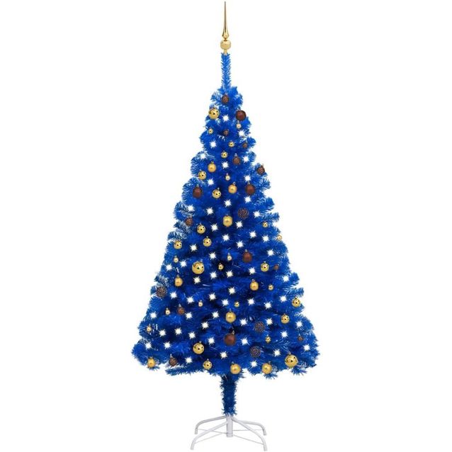 Tekojoulukuusi LED-valoilla ja palloilla, sininen, PVC