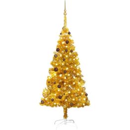 Tekojoulukuusi LED-valoilla ja palloilla kulta PET eri kokoja