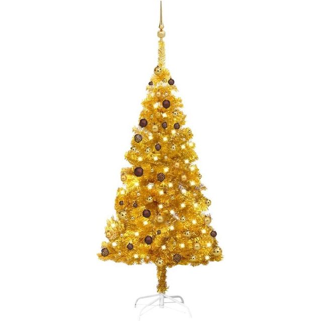 Tekojoulukuusi LED-valoilla ja palloilla, kulta, PET