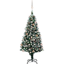 Tekojoulukuusi LED-valoilla palloilla lumella ja kävyillä vihreä eri kokoja