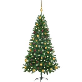 Tekojoulukuusi LED-valoilla ja palloilla vihreä PE eri kokoja