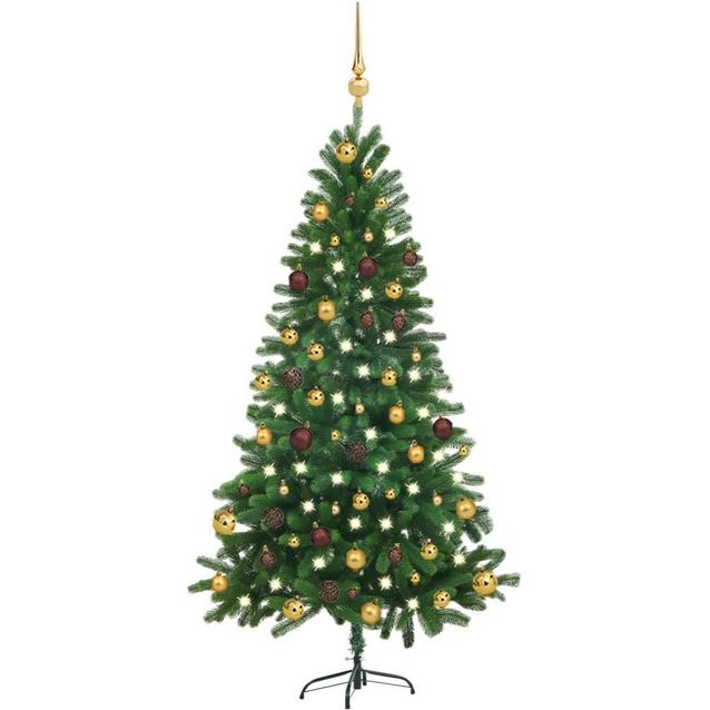 Tekojoulukuusi LED-valoilla ja palloilla, vihreä, PE