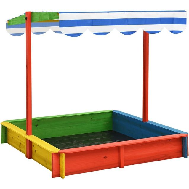 Hiekkalaatikko säädettävällä katolla, kuusi, 115x115x115cm.