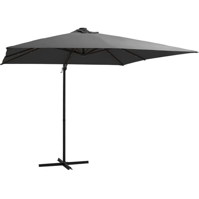 Aurinkovarjo LED-valoilla ja teräspylväällä, 250x250cm.