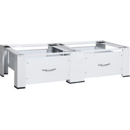 Pesukoneen ja kuivausrummun korokejalusta laatikoilla valkoinen