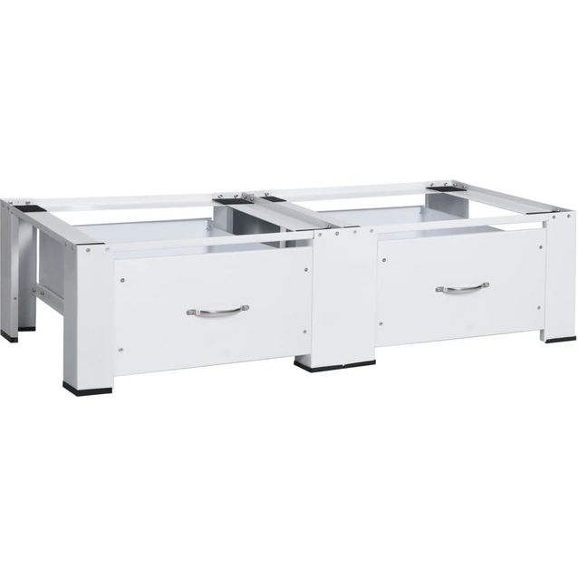 Pesukoneen ja kuivausrummun korokejalusta laatikoilla, valkoinen