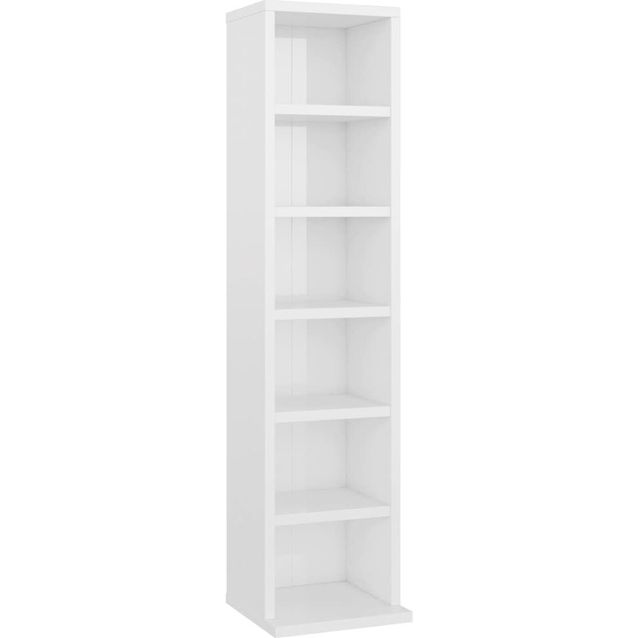 CD-hylly korkeakiilto, valkoinen, 21x20x88cm, tekninen puu