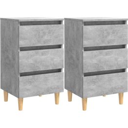 Yöpöydät täyspuiset jalat 2 kpl betoninharmaa 40x35x69 cm