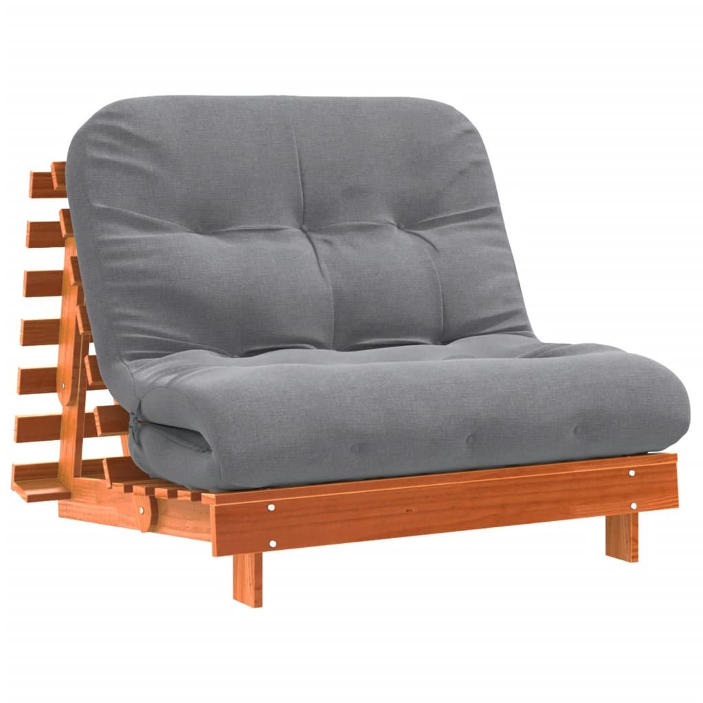 Futon vuodesohva patjalla vahanruskea 100x206x11 cm täysi mänty (46768)