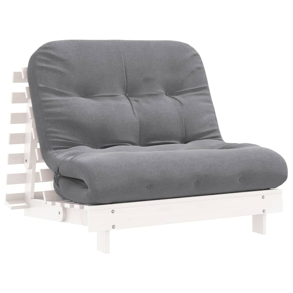 Futon vuodesohva patjalla valkoinen 100x206x11 cm täysi mänty (46767)