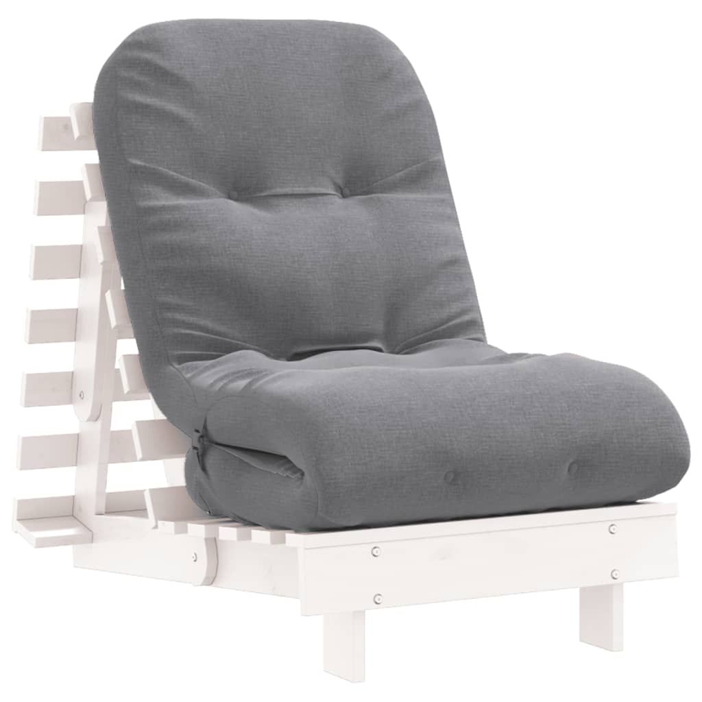 Futon vuodesohva patjalla valkoinen 60x206x11 cm täysi mänty (46747)