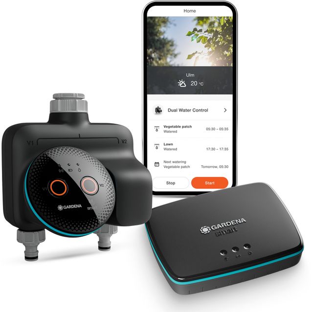 Kastelunohjain Gardena Smart Dual Water Control 2 ulostuloa sis. Smart Gateway