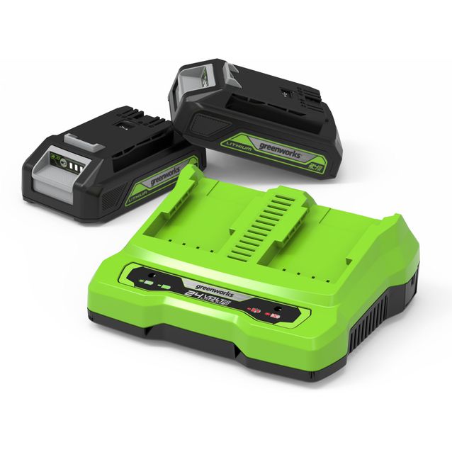 Akut + tuplalaturi Greenworks GSK24B2 24V 2x2,0 Ah