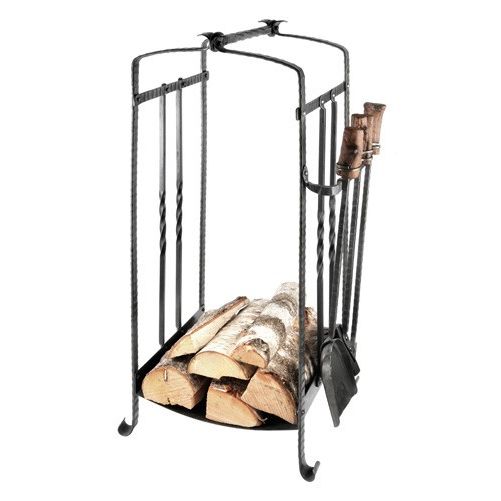 Halkokori Ferrum Fabrika R4695 ja takkavälinesarja puisilla kahvoilla takorauta