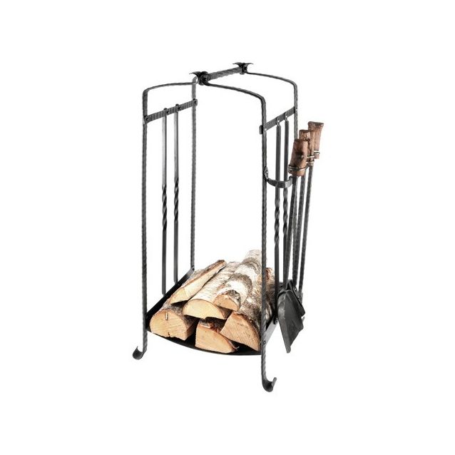 Halkokori Ferrum Fabrika R4695 ja takkavälinesarja puisilla kahvoilla