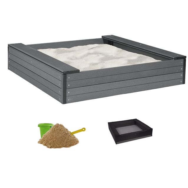 Hiekkalaatikko penkeillä Nordic Play, 24x120x120cm, komposiitti, sis. verkko ja 240kg hiekkaa