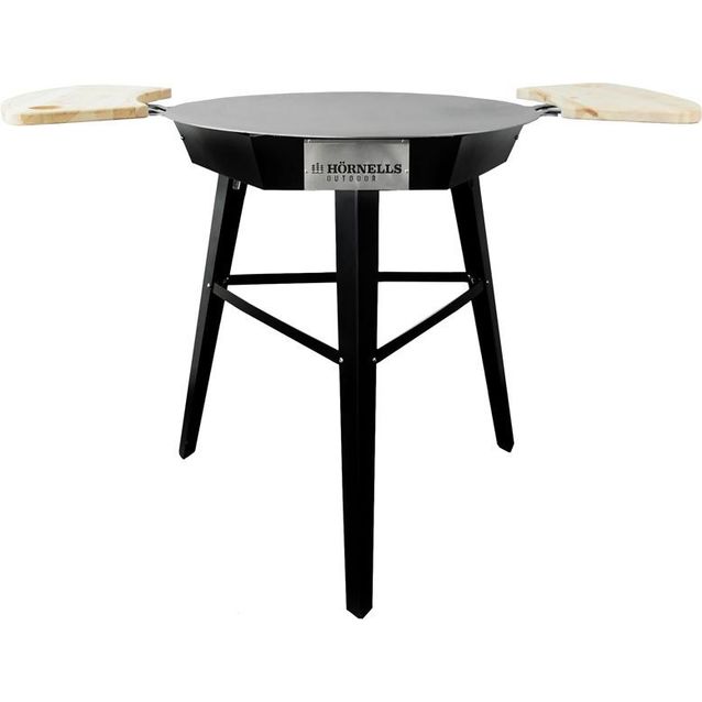 Muurinpohjapannu kaasupolttimella ja sivupöydillä Hörnells Outdoor 75 Setti