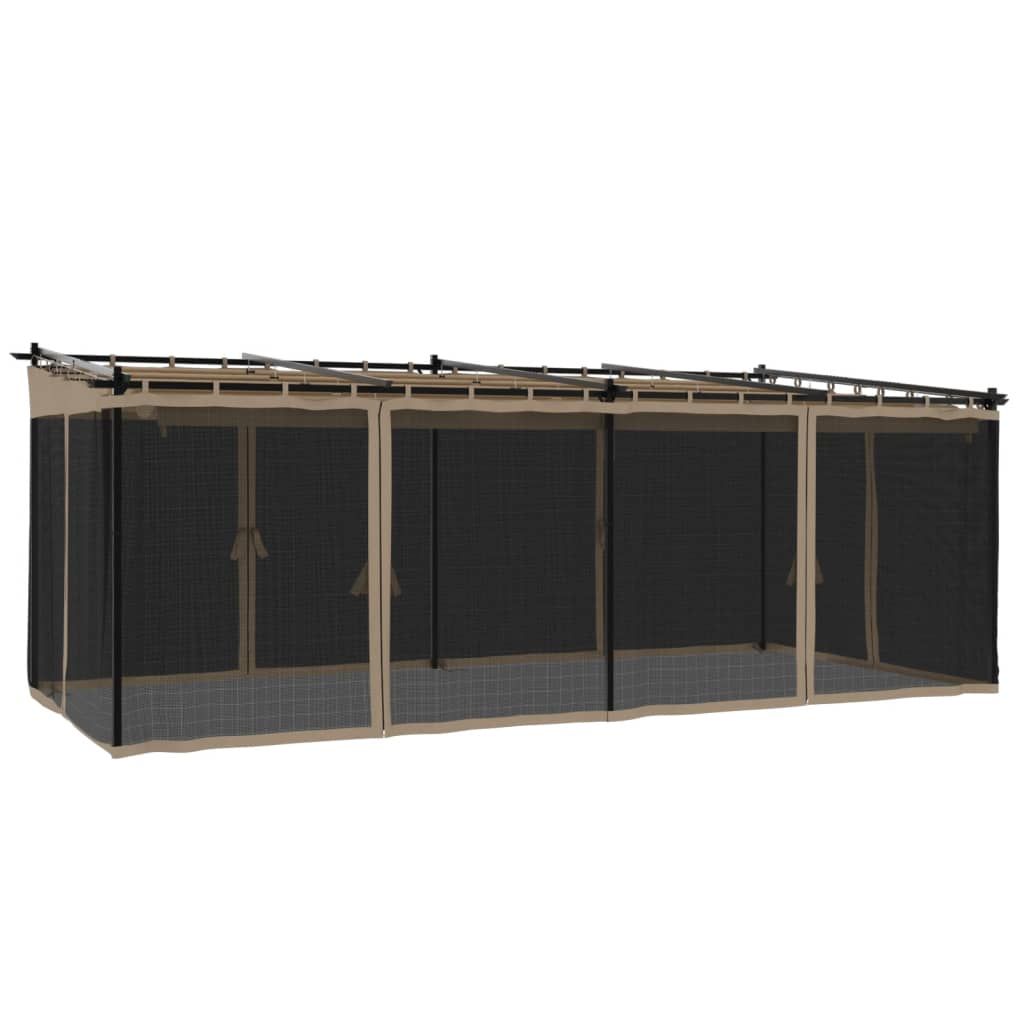 Huvimaja verkkoseinillä taupe 6x3 m teräs (03916)