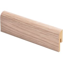 Jalkalista Maler R10 Pyörre 12x42x2750mm MDF valkolakattu tammi