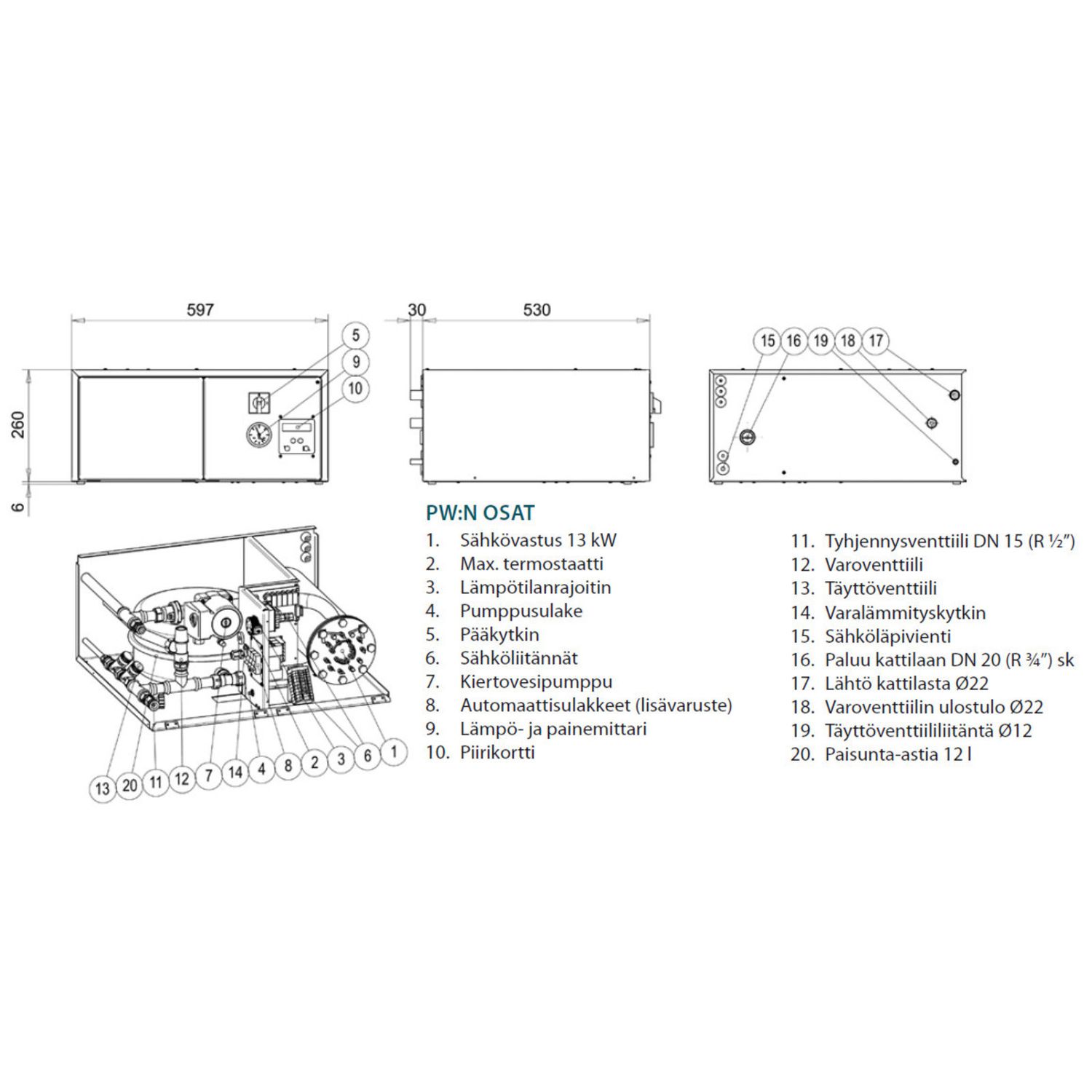 Jäspi PIKKUWATTI PW 13 mittapiirros