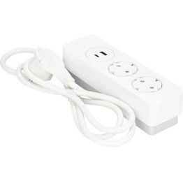 Jatkojohto Gelia 2+1+1 Kombi 2m 2-osainen +  1xUSB-A + 1xUSB-C valkoinen/harmaa