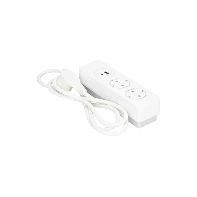 Jatkojohto Gelia 2+1+1 Kombi 2m 2-osainen +  1xUSB-A + 1xUSB-C valkoinen/harmaa