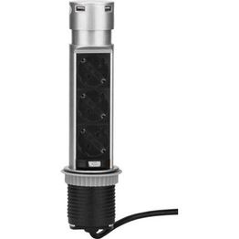 Jatkojohto Gelia 3+2 Pop up 1,5m 3-osainen + 2xUSB-A harmaa/musta