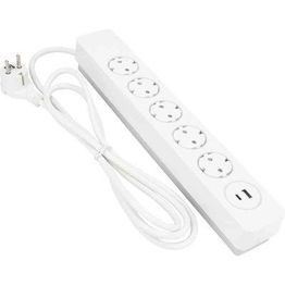 Jatkojohto Gelia 5+1+1 Kombi 2m 5-osainen + 1xUSB-A + 1xUSB-C valkoinen