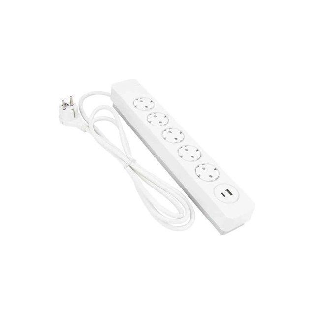 Jatkojohto Gelia 5+1+1 Kombi 2m 5-osainen + 1xUSB-A + 1xUSB-C valkoinen