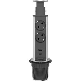 Jatkojohto Gelia Pop up 2+2 2m 2-osainen + 1xUSB-A + 1xUSB-C musta/harmaa