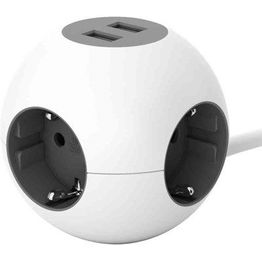 Jatkojohto Gelia Power globe kombi 2m 4-osainen + 2xUSB-A valkoinen/harmaa
