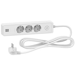 Jatkojohto Schneider Electric 3 m 3-osainen + 2 x USB-A valkoinen