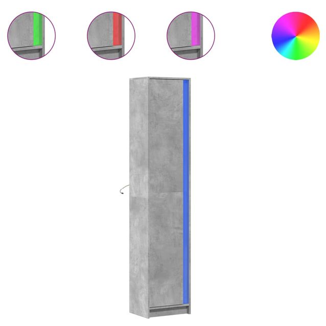 Kaappi LED-valoilla betoninharmaa 41,5x32,5x200 cm tekninen puu (07901)