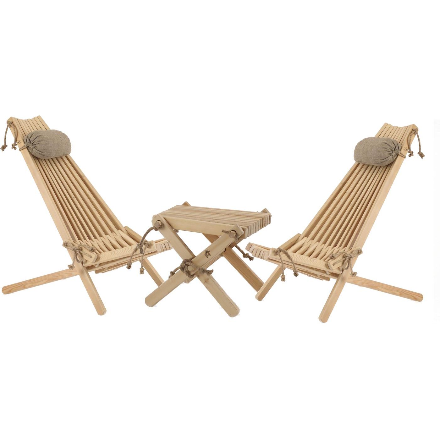 Kalusteryhmä EcoFurn, Ekotuoli 2 kpl+ niskatyyny 2 kpl+ Lilli-taso lehtikuusi natural