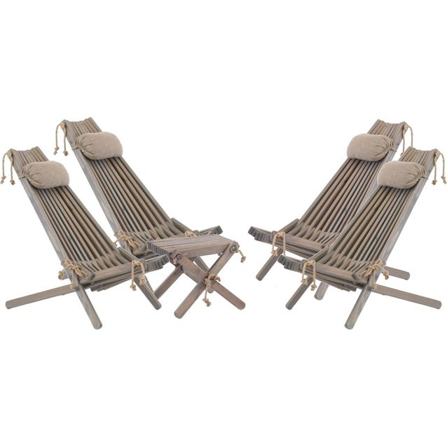 Kalusteryhmä EkoFurn, Ekotuoli 4 kpl+ EcoFurn- niskatyyny 4 kpl+ Lilli-taso, mänty,harmaa