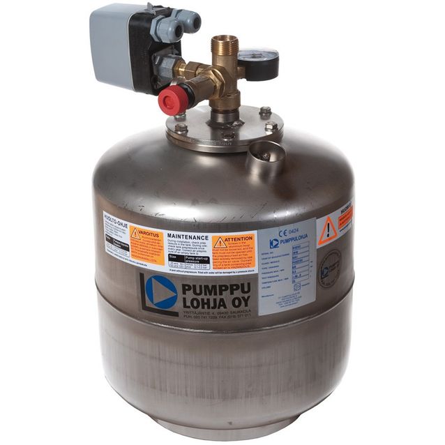Kalvopainesäiliön Vesiöosa Pumppulohja Lohja 25l/6bar, seinätelineellä
