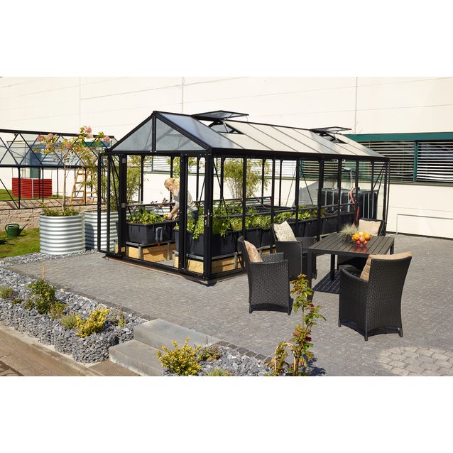 Kasvihuone Vitavia Poseidon 15700 15,7 m² turvalasi/musta kennolevykatto sokkeli