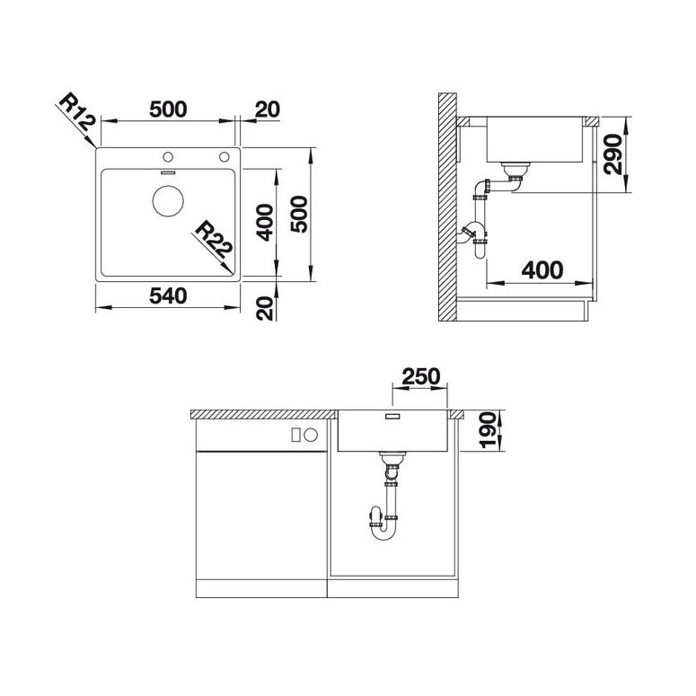 Keittiöallas Blanco Andano 500-IFA 540x500 mm rst hanalipalla mitat