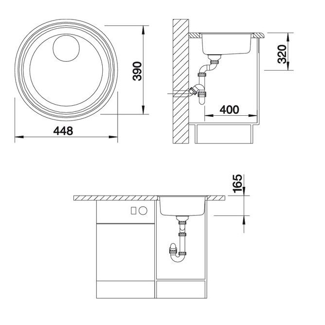 Keittiöallas Blanco Rondosol-IF 448x390 mm RST huullettava mitat