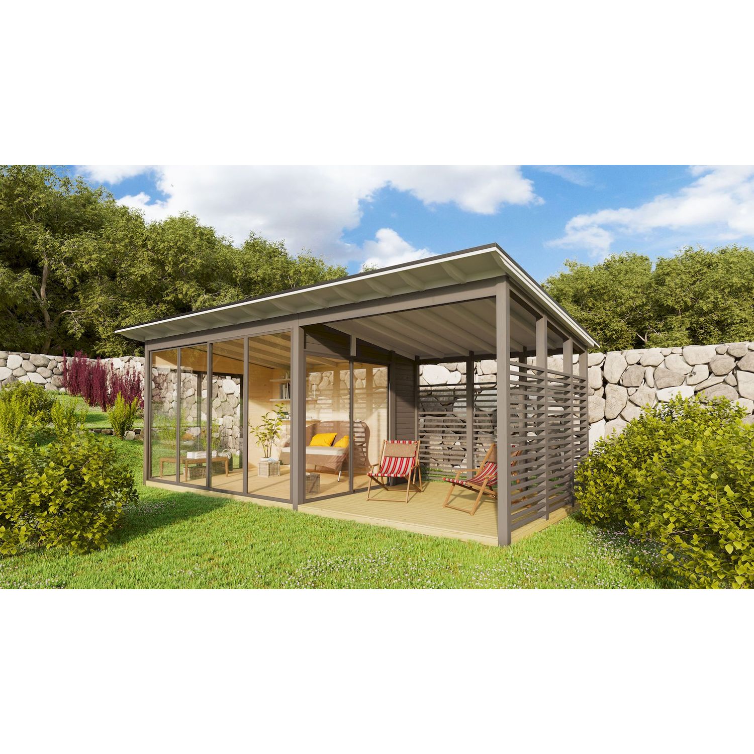 Kesäolohuone Jalotakka Seiskari liukulasit + terassi (17 m²)