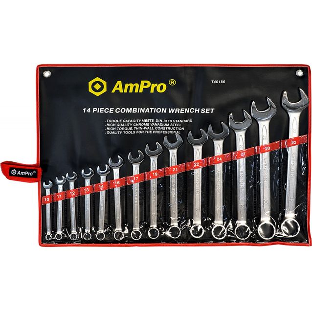 Kiintolenkkiavainsarja AmPro 14-osainen 10-32mm