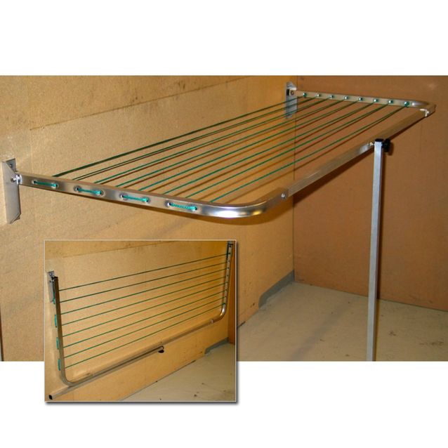 Pyykkiteline Kikka seinälle kääntyvä alumiini tukijalalla