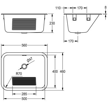 Kodinhoitoallas KWC Tiira 560x460 mm rst upotettava mitat
