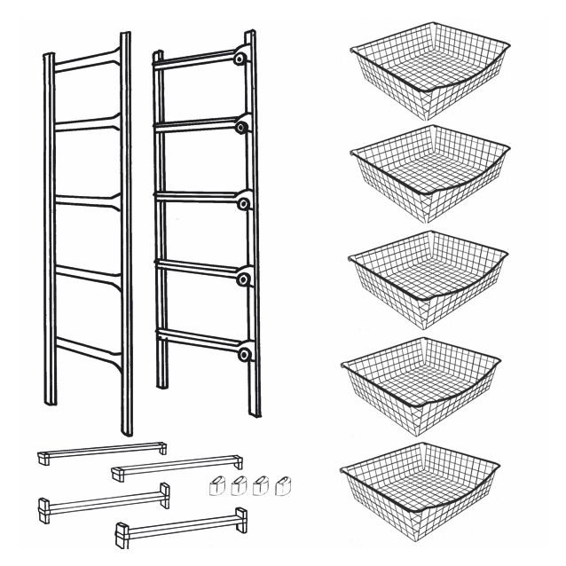 Koriteline Norscan Roller L 550x1040 mm valkoinen 5 lankakoria