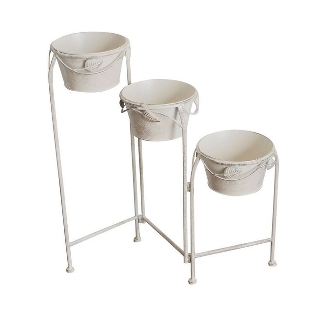 Kukkateline lehtikoristein Chic Garden 62x68x19 cm 3 tasoa kokoontaittuva valkoinen