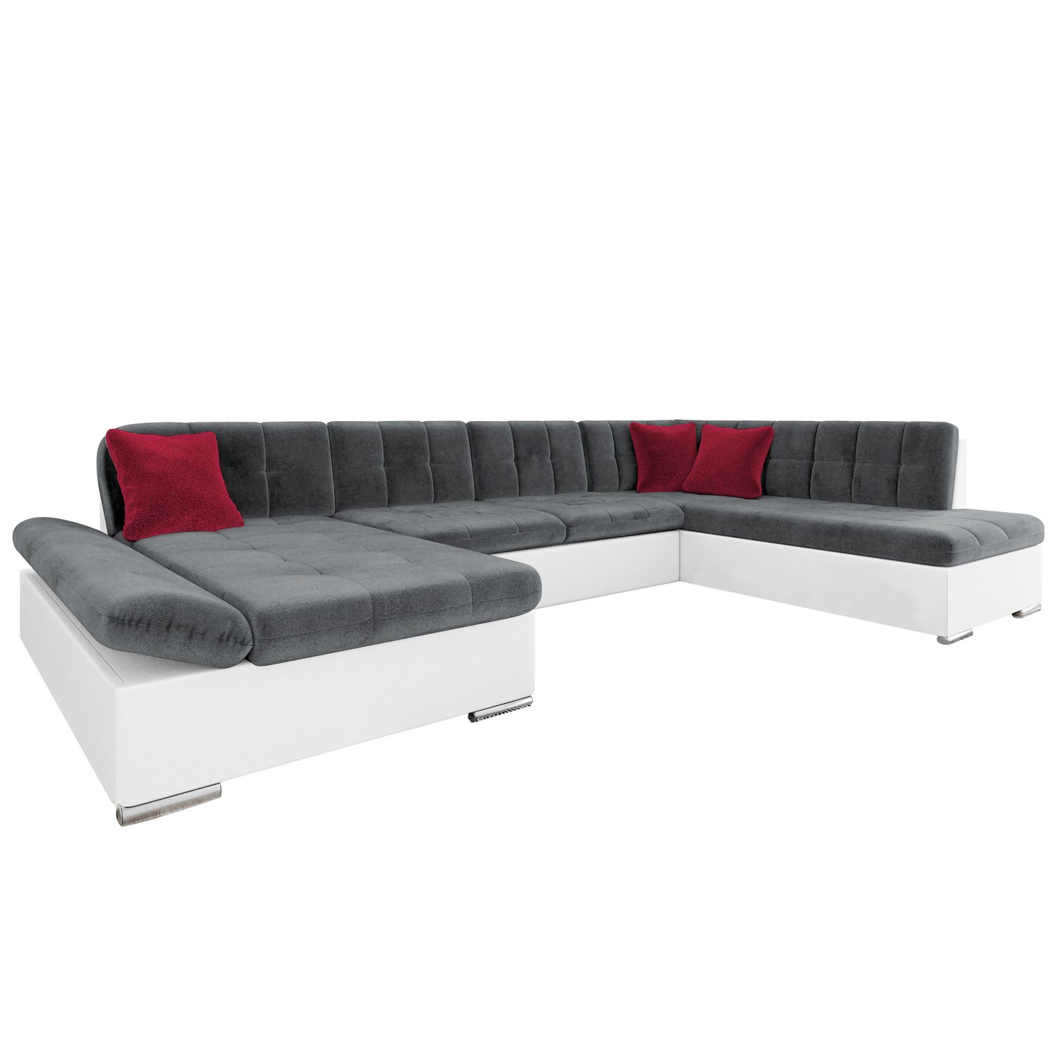 U-sohva BERGEN, 6-istuttava, valkoinen/tummanharmaa/punainen (6241)