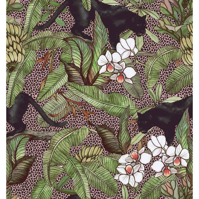 Kuvatapetti Rebel Walls Alluring Panthers Pink, non-woven, mittatilaus