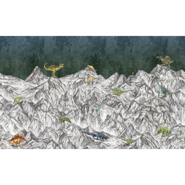 Lastenhuoneen tapetti Rebel Walls Dinosaur Mountain Nightfall, non-woven, mittatilaus
