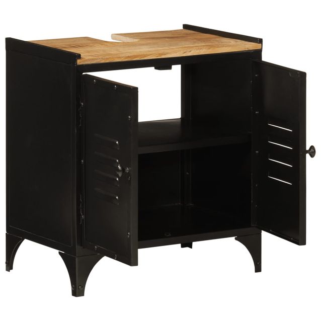 Kylpyhuoneen kaappi 55x35x60 cm rauta ja täysi mangopuu (58564)