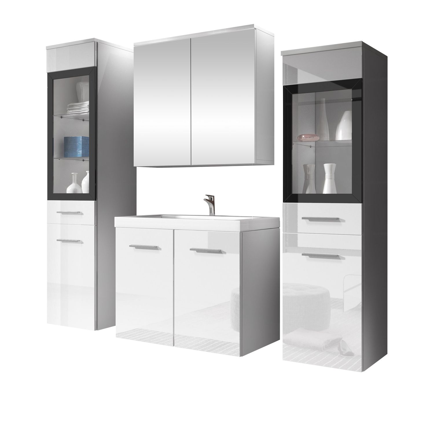 Kylpyhuoneen kalusteryhmä MADRIT II pesualtaalla, valkoinen (7812)